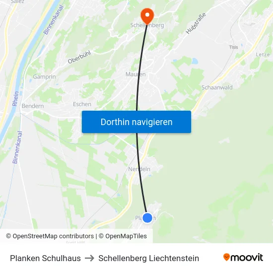 Planken Schulhaus to Schellenberg Liechtenstein map