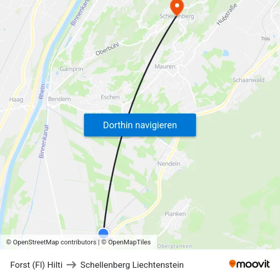 Forst (Fl) Hilti to Schellenberg Liechtenstein map