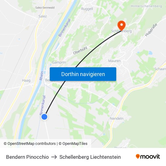 Bendern Pinocchio to Schellenberg Liechtenstein map