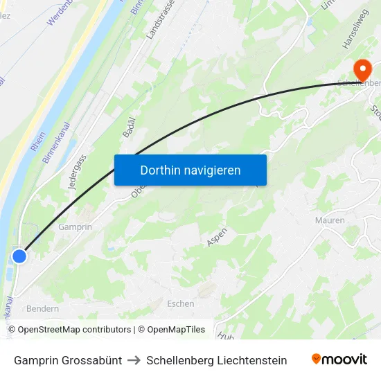 Gamprin Grossabünt to Schellenberg Liechtenstein map