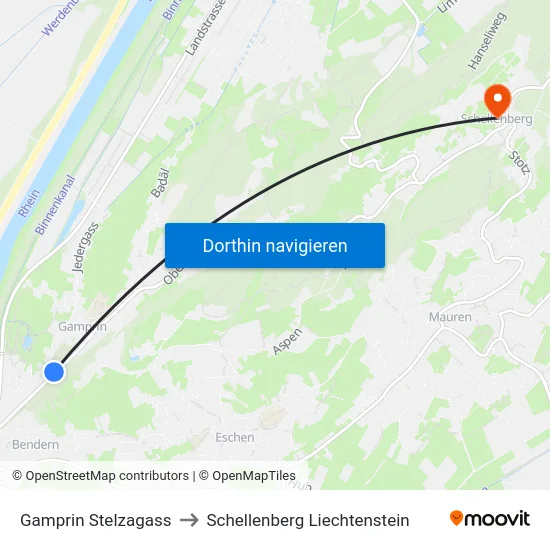 Gamprin Stelzagass to Schellenberg Liechtenstein map