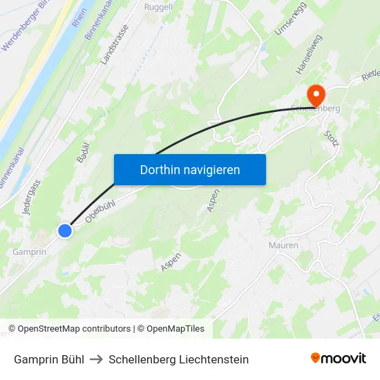 Gamprin Bühl to Schellenberg Liechtenstein map