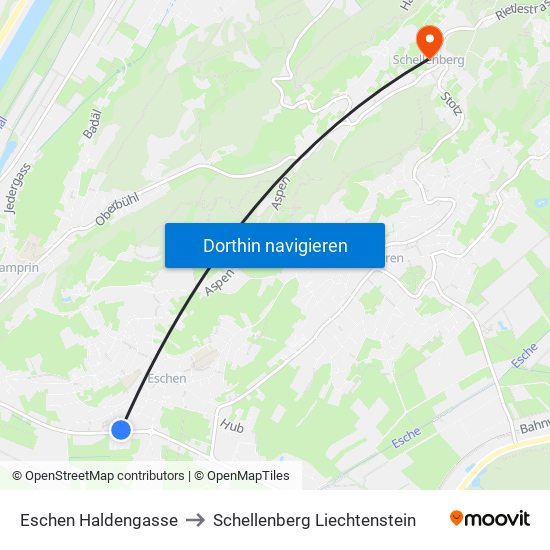 Eschen Haldengasse to Schellenberg Liechtenstein map