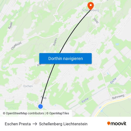 Eschen Presta to Schellenberg Liechtenstein map