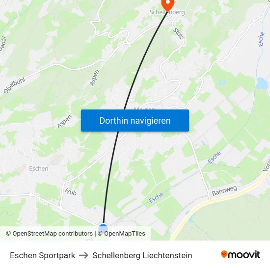 Eschen Sportpark to Schellenberg Liechtenstein map