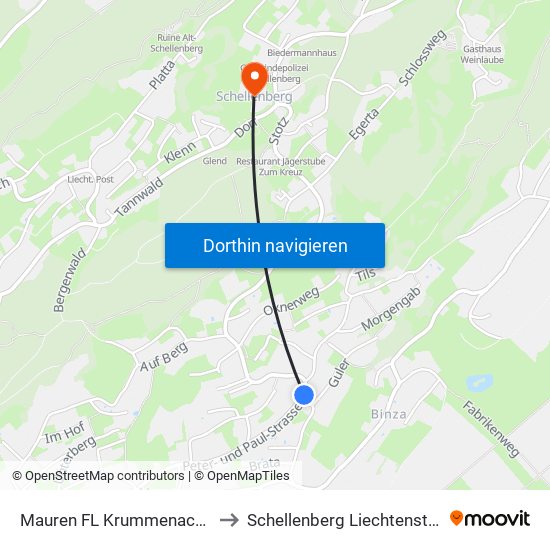 Mauren FL Krummenacker to Schellenberg Liechtenstein map