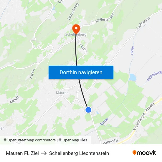 Mauren FL Ziel to Schellenberg Liechtenstein map