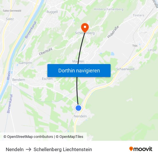 Nendeln to Schellenberg Liechtenstein map