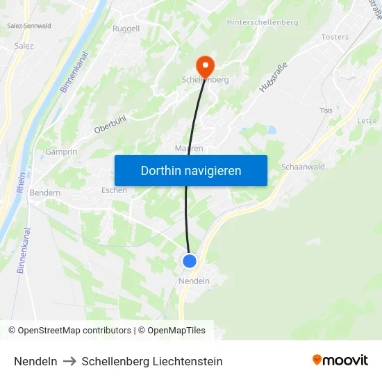 Nendeln to Schellenberg Liechtenstein map