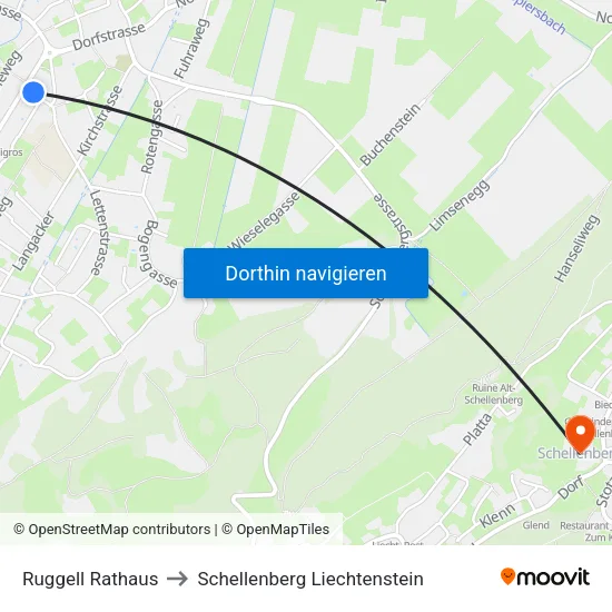 Ruggell Rathaus to Schellenberg Liechtenstein map