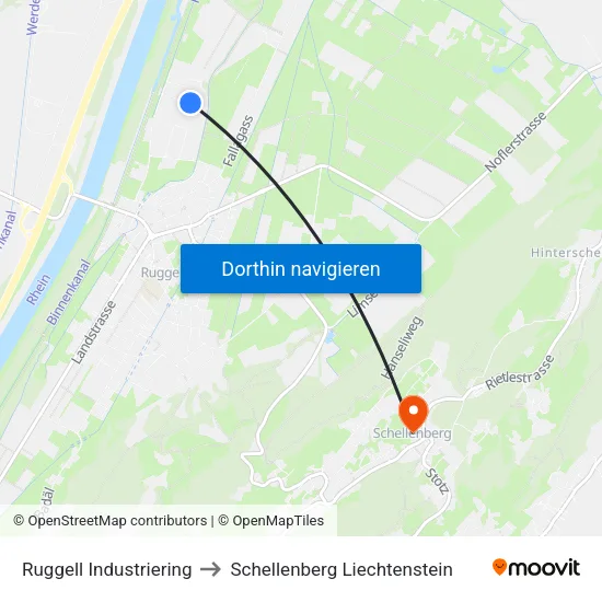 Ruggell Industriering to Schellenberg Liechtenstein map