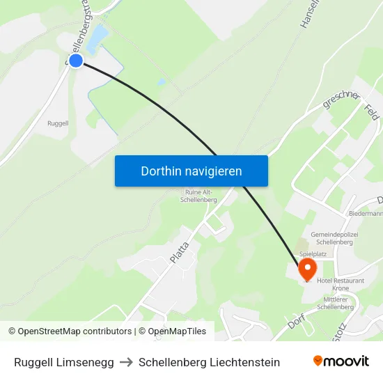 Ruggell Limsenegg to Schellenberg Liechtenstein map