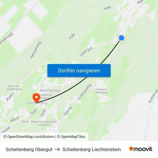 Schellenberg Obergut to Schellenberg Liechtenstein map