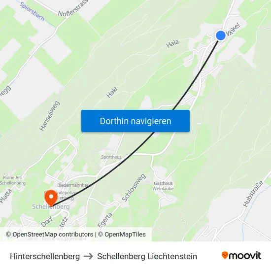 Hinterschellenberg to Schellenberg Liechtenstein map