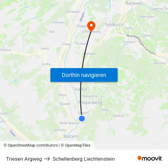 Triesen Argweg to Schellenberg Liechtenstein map