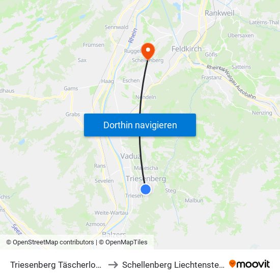 Triesenberg Täscherloch to Schellenberg Liechtenstein map