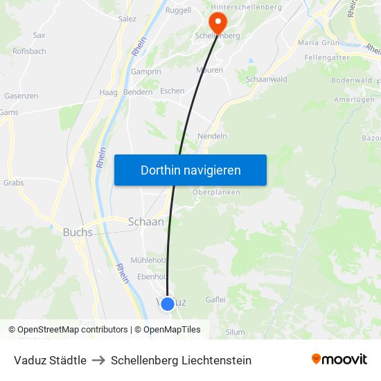 Vaduz Städtle to Schellenberg Liechtenstein map