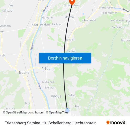 Triesenberg Samina to Schellenberg Liechtenstein map