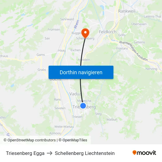 Triesenberg Egga to Schellenberg Liechtenstein map