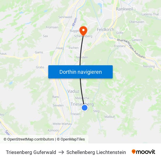 Triesenberg Guferwald to Schellenberg Liechtenstein map