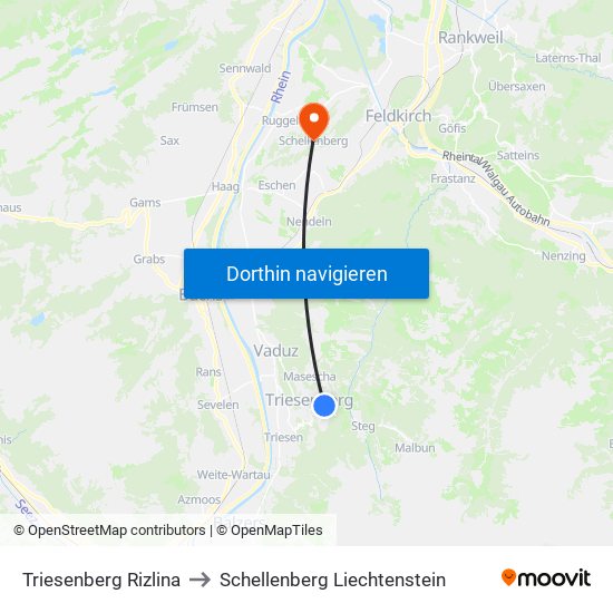Triesenberg Rizlina to Schellenberg Liechtenstein map