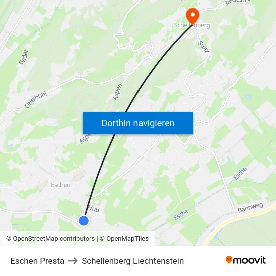 Eschen Presta to Schellenberg Liechtenstein map