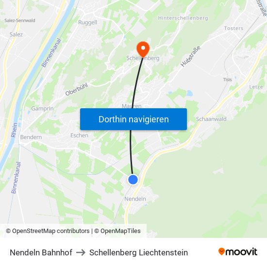 Nendeln Bahnhof to Schellenberg Liechtenstein map