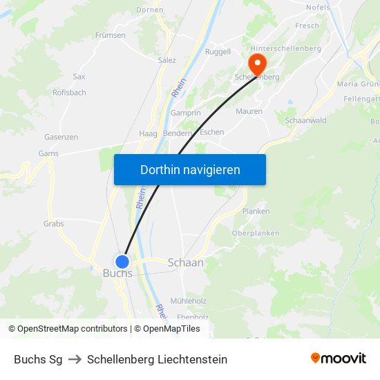 Buchs Sg to Schellenberg Liechtenstein map