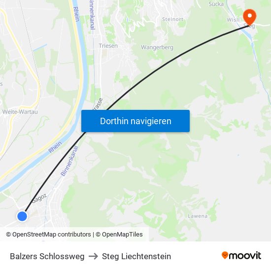 Balzers Schlossweg to Steg Liechtenstein map