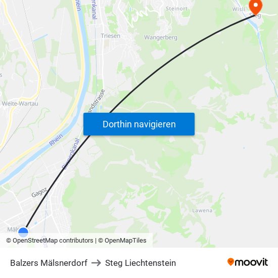 Balzers Mälsnerdorf to Steg Liechtenstein map