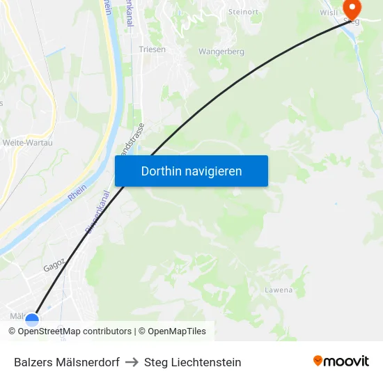 Balzers Mälsnerdorf to Steg Liechtenstein map