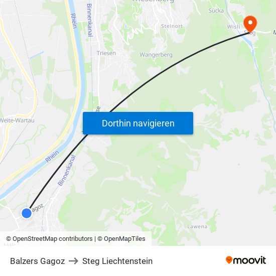 Balzers Gagoz to Steg Liechtenstein map