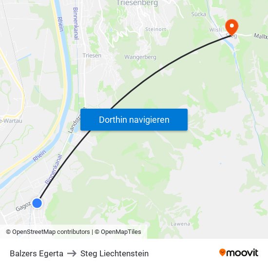 Balzers Egerta to Steg Liechtenstein map