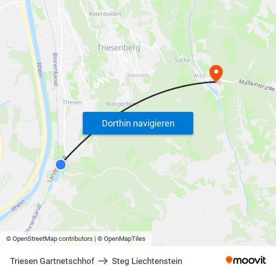 Triesen Gartnetschhof to Steg Liechtenstein map