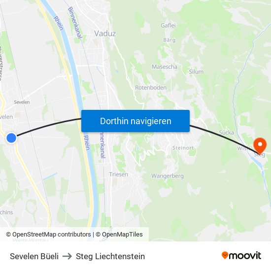 Sevelen Büeli to Steg Liechtenstein map
