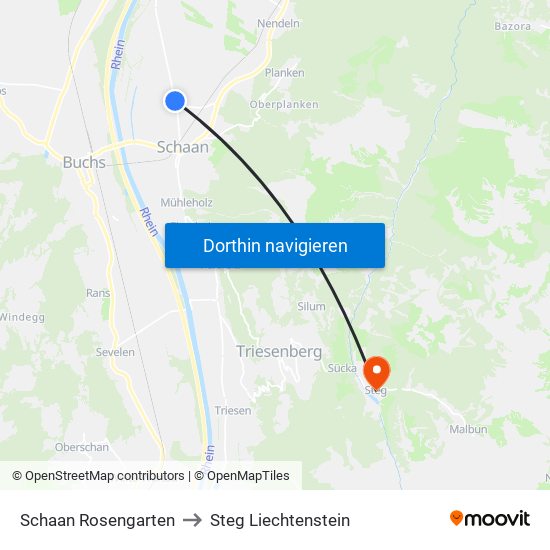 Schaan Rosengarten to Steg Liechtenstein map
