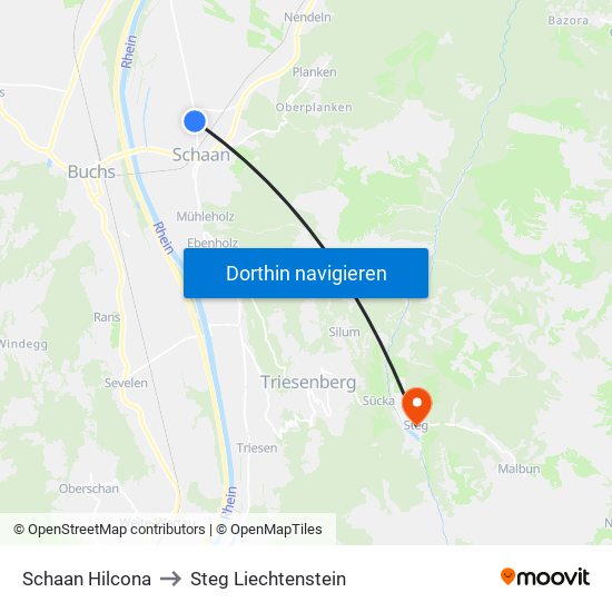 Schaan Hilcona to Steg Liechtenstein map