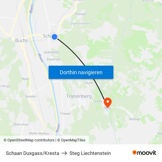 Schaan Duxgass/Kresta to Steg Liechtenstein map