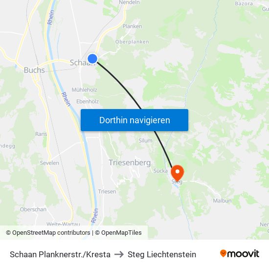 Schaan Planknerstr./Kresta to Steg Liechtenstein map