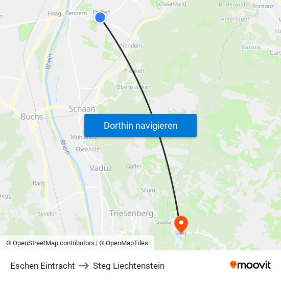Eschen Eintracht to Steg Liechtenstein map