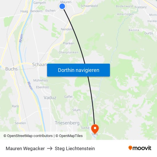 Mauren Wegacker to Steg Liechtenstein map