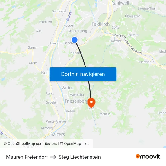 Mauren Freiendorf to Steg Liechtenstein map