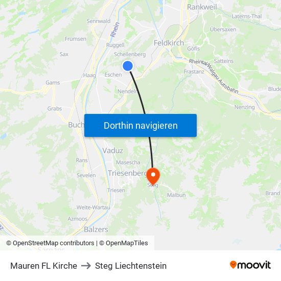 Mauren FL Kirche to Steg Liechtenstein map