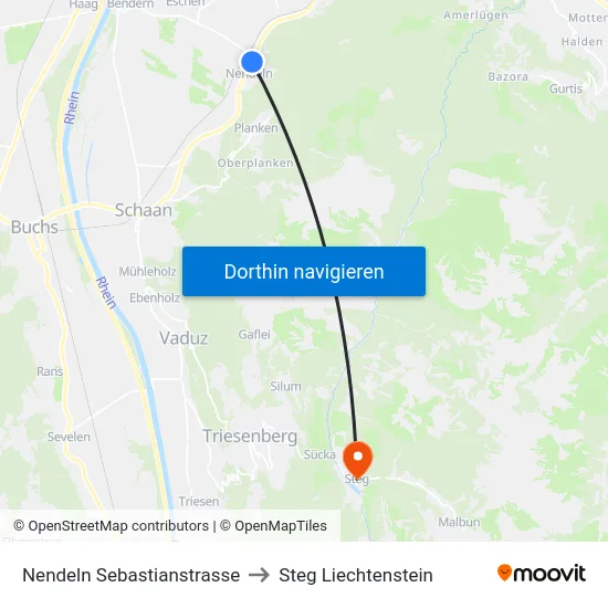 Nendeln Sebastianstrasse to Steg Liechtenstein map