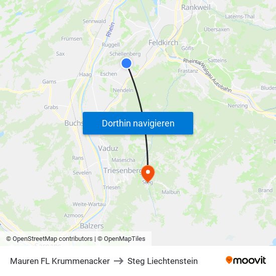 Mauren FL Krummenacker to Steg Liechtenstein map