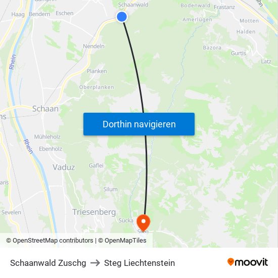 Schaanwald Zuschg to Steg Liechtenstein map
