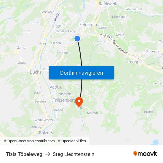Tisis Töbeleweg to Steg Liechtenstein map