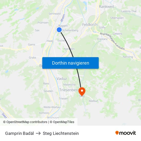 Gamprin Badäl to Steg Liechtenstein map