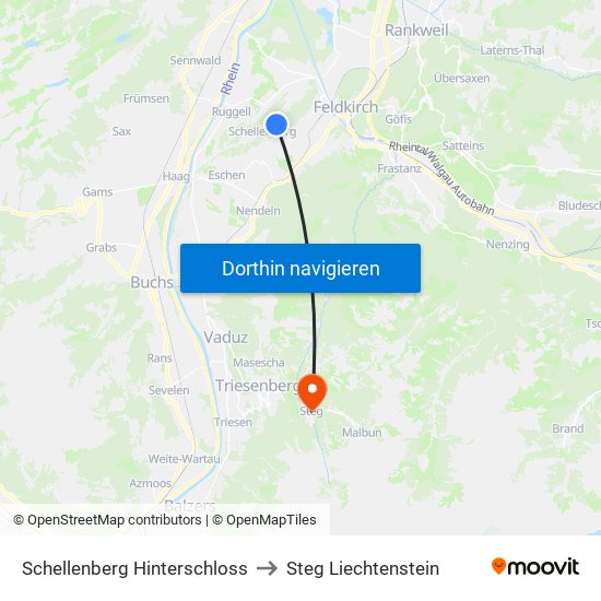 Schellenberg Hinterschloss to Steg Liechtenstein map