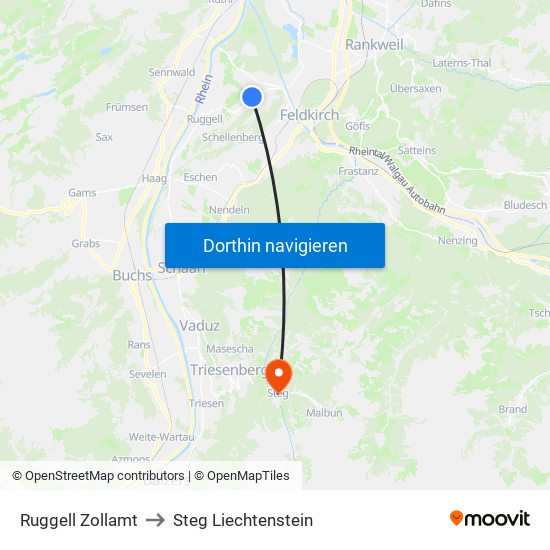 Ruggell Zollamt to Steg Liechtenstein map